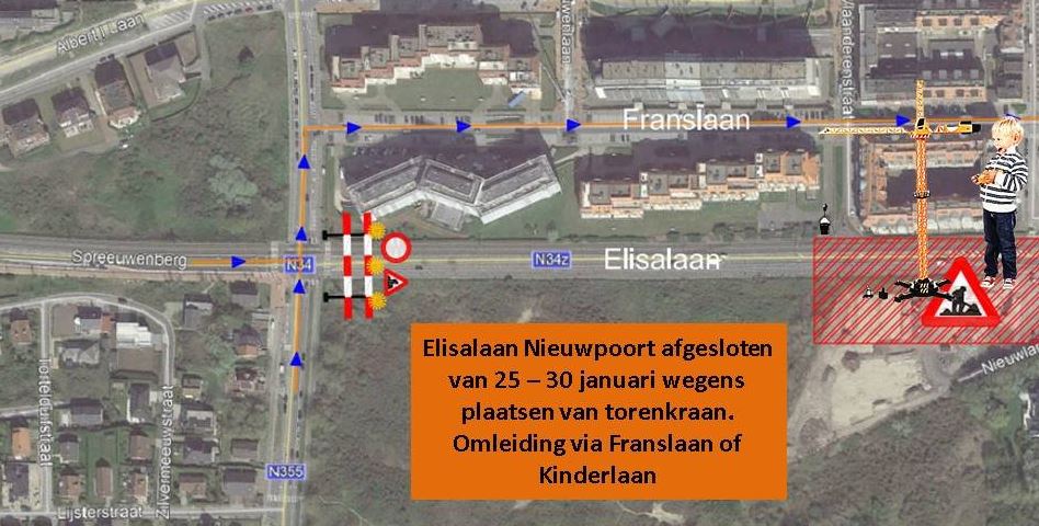 Omleiding Kinderlaan wegens werken grondgebied Nieuwpoort _ Gemeente Koksijde