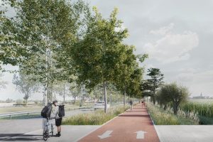 3D beeld dijk fietspad wulpen